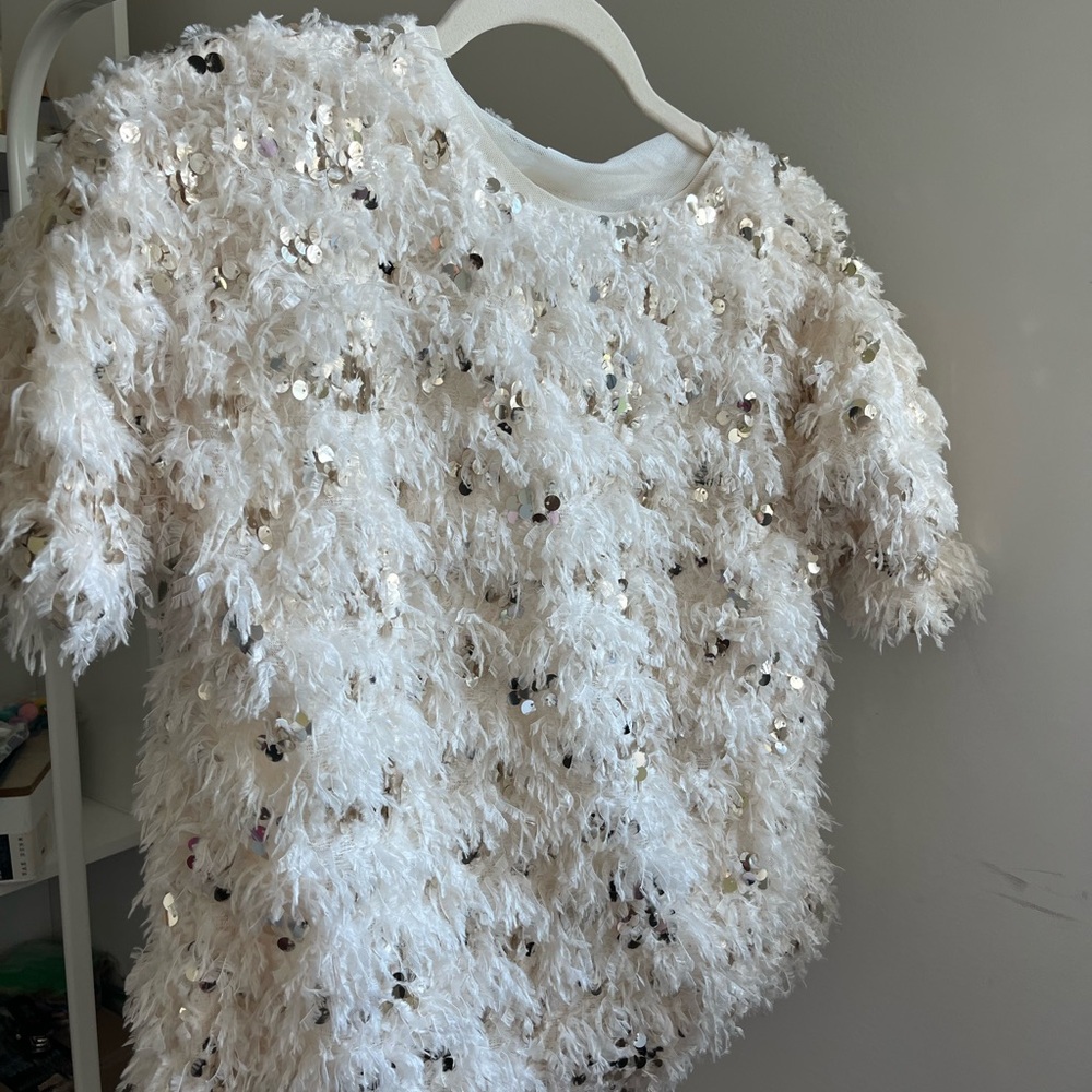 Zara Kids White Sequin Short Sleeve Tee